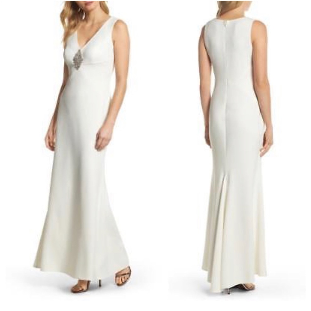 New IVORY Wedding Formal sleek scuba FLOUNCE GOWN
